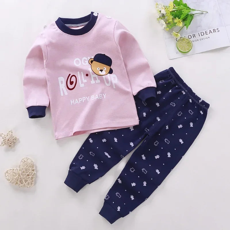 New Kids Boys Girls Pajama Sets Cartoon Print Long Sleeve Cute T-Shirt Tops with Pants Toddler Baby Autumn Sleeping Clothes night wear boys