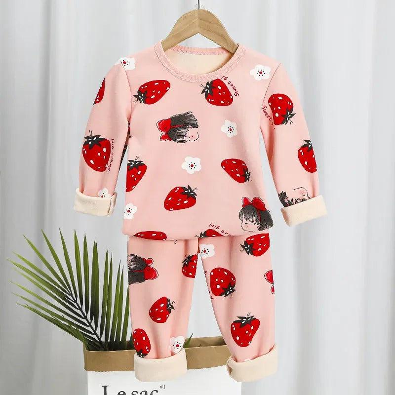 Children's Warm Bras Fleece-lined Thickened Suit Boys Autumn Coat Pants Girls Winter Base 2-piece Set Trendy boys dress