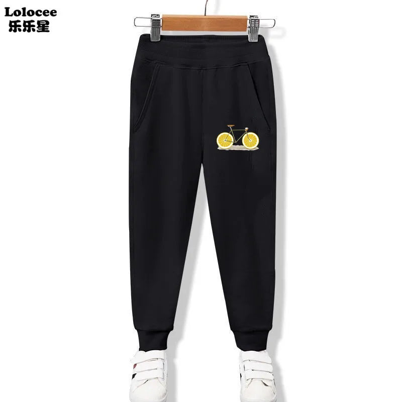 Cute Cat Cartoon Printed Girls Sweatpants Kids Sport Pants Teens Student Long Trousers For Kid 3-14 Year bottoms girls