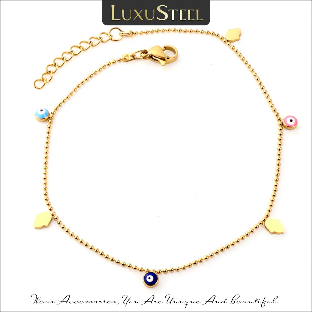 Stainless Steel Gold Color Enamel Round Evil Eye Leg Chain Summer Jewelry Gift For Women Girlfriend anklet