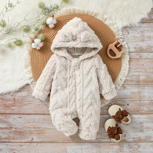 Baby Boys Winter Long Sleeve Soild Plush Hoodie Zipper Fashion Jumpsuit For Newborn Warm Clothes infants boys