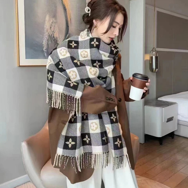 New Elegant Women's Autumn Winter pashmina Fashionable Versatile Air-Condition Shawl Thickened Warm Scarf Suitable For Daily Use scarf and shawl