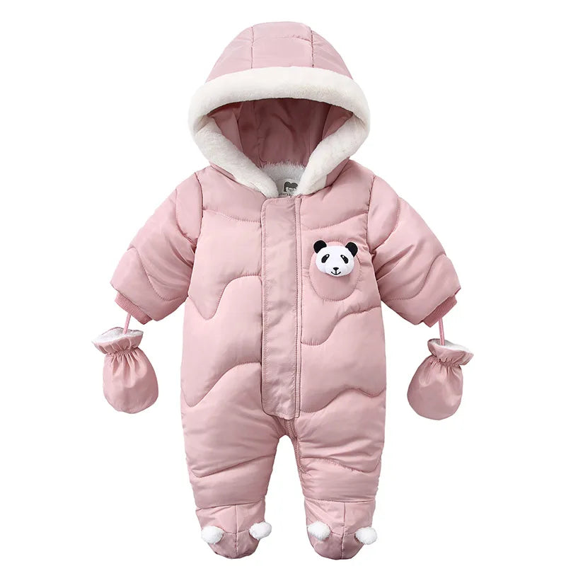 Winter Newborn Baby Romper Warm Panda Boy Jumpsuit With Gloves Cotton Plus Velvet Infant Clothing Hooded Baby Girl Clothes 0-18M infants boys