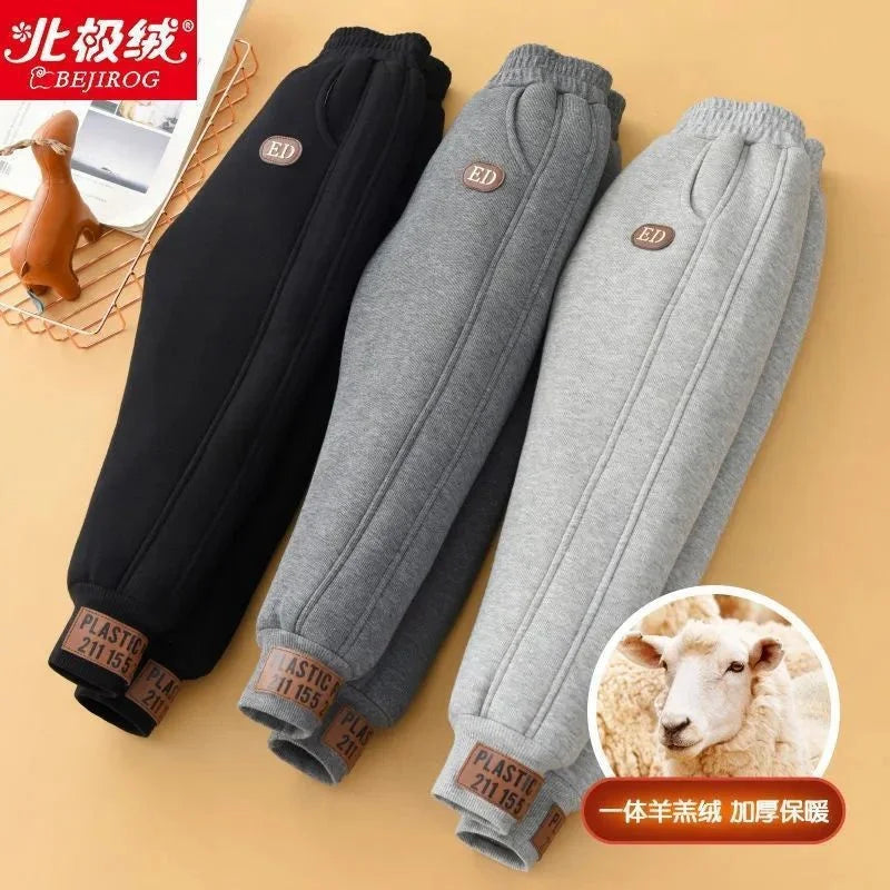 Children Thick Cotton Pants Winter Boys Girls Padded Plush Velvet Trousers Big Kids Lamb Wool Warm Snow Pants 4-14 Years  bottom boys