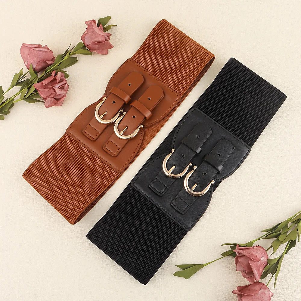 High sense retro pin buckle waist seal elastic elastic wide belt ladies fashion accessories belt