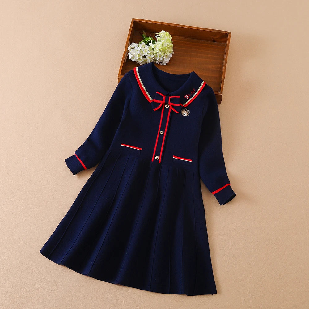 Children Girls Knitted Dresses  New Warm Sweater Dress Kids Clothing Long Sleeve Casual Dress Baby Girls dresses