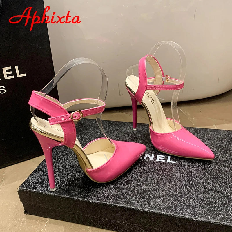 Summer 12cm Super High Stiletto Heels Ankle Strap Sandals Women Hollow Pointed Toe Party Heels Shoes Plus Size 48 party sandal