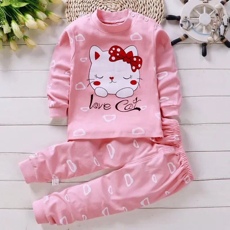 2024 Newborn Kids Boys Girls Pajama Sets Cartoon Long Sleeve Cute T-Shirt Tops with Pants Toddler Baby Autumn Sleeping Clothes