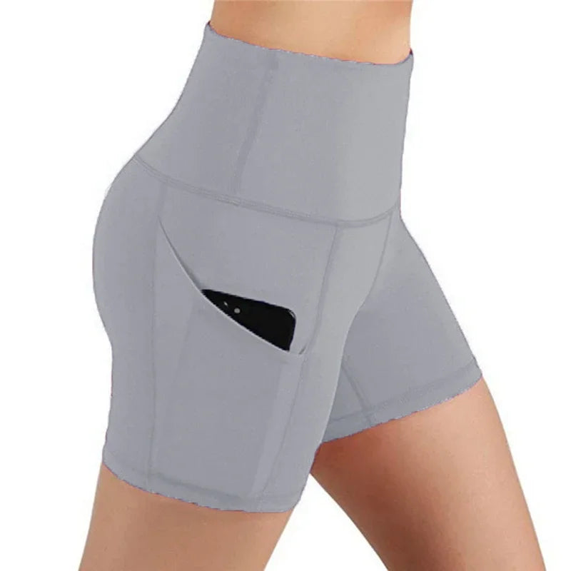 Women gym shorts High Waist Lifting Push Up Tight Yoga Cycling biker shorts Phone Pocket Jogging Running Fitness Short sports