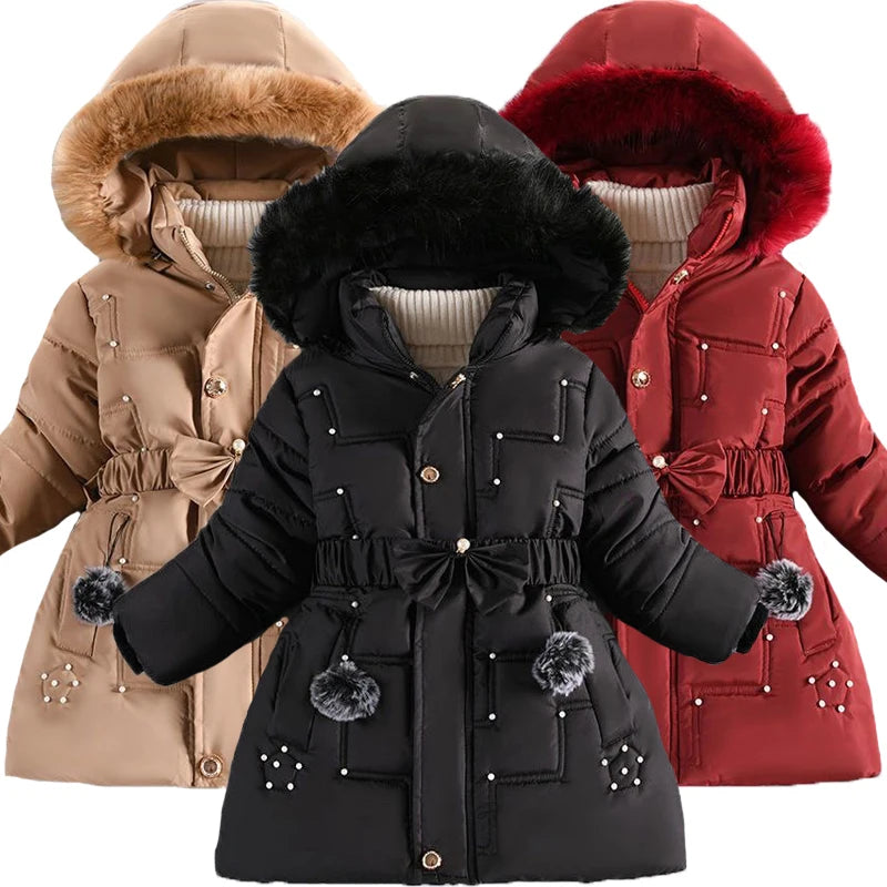 Thick Keep Warm Winter Girls Jacket Detachable Hat Plush Collar Hooded Padded Lining Coat For Kids Children Birthday Present girls jackets and coats