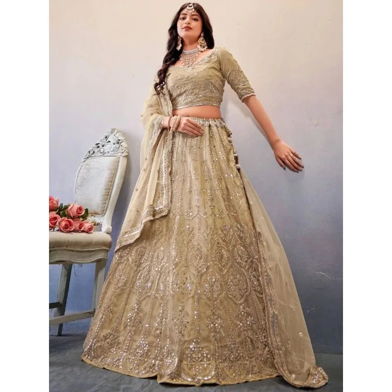 Elegant Ethnic Wear Women's Lengha Customize Stitched Golden Color Lehenga Choli party lehnga