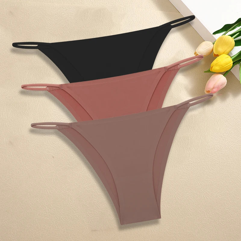 3Pcs/Set Women Seamless Panties Sexy Ultra-thin Briefs Female Ice Silk No Trace Underwear Low Rise Solid Color Soft Lingerie undergarments