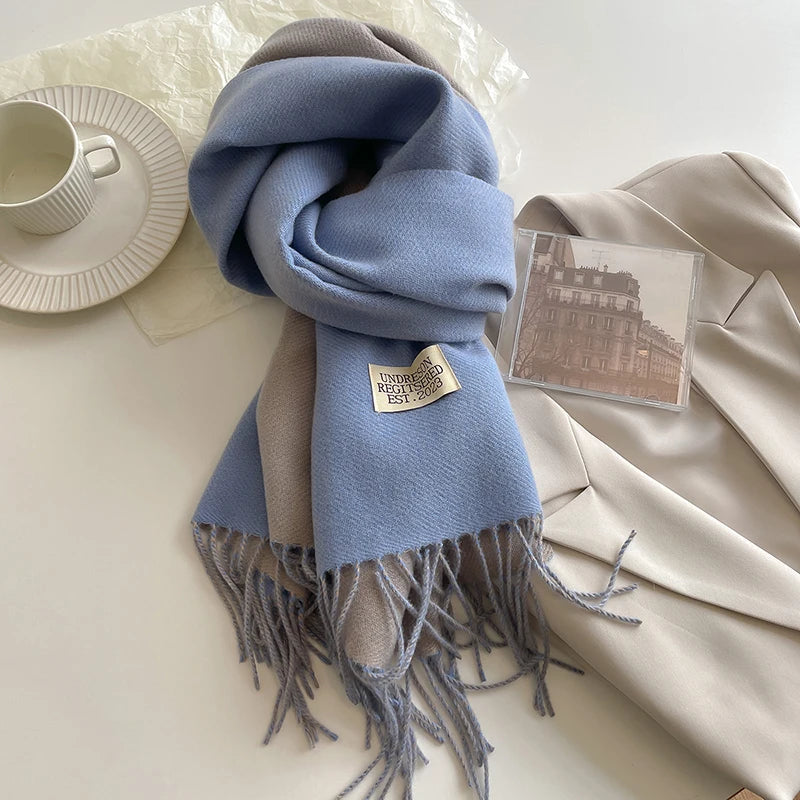 New Fashion Cashmere Scarf Warm Winter for Women Korean Style Knitted Solid Color Double Sided Wraps Neckerchief scarf and shawl