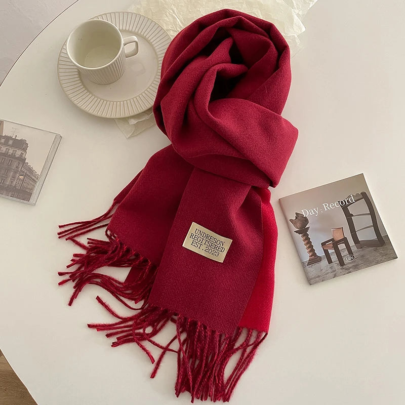 New Fashion Cashmere Scarf Warm Winter for Women Korean Style Knitted Solid Color Double Sided Wraps Neckerchief scarf and shawl