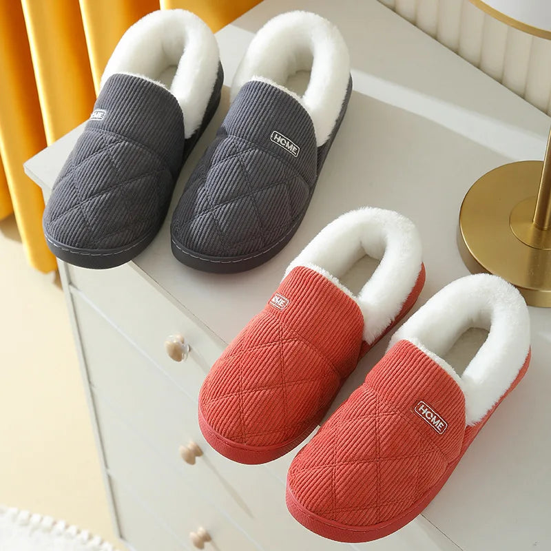 Comwarm New Women Slippers Winter Warm Plush Fur Antiskid Cloud Slippers Outdoor Breathable Thick Flat Sole Soft Home Slipper