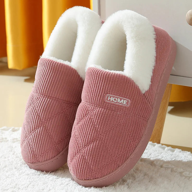 Comwarm New Women Slippers Winter Warm Plush Fur Antiskid Cloud Slippers Outdoor Breathable Thick Flat Sole Soft Home Slipper