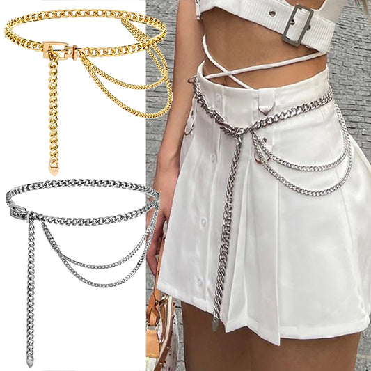 Multi Layer Metal Chain Belts Women Waistbands Long Tassel Waist Chain Dress Jeans Belts Lady Waistband Belts Women Body Chain belt