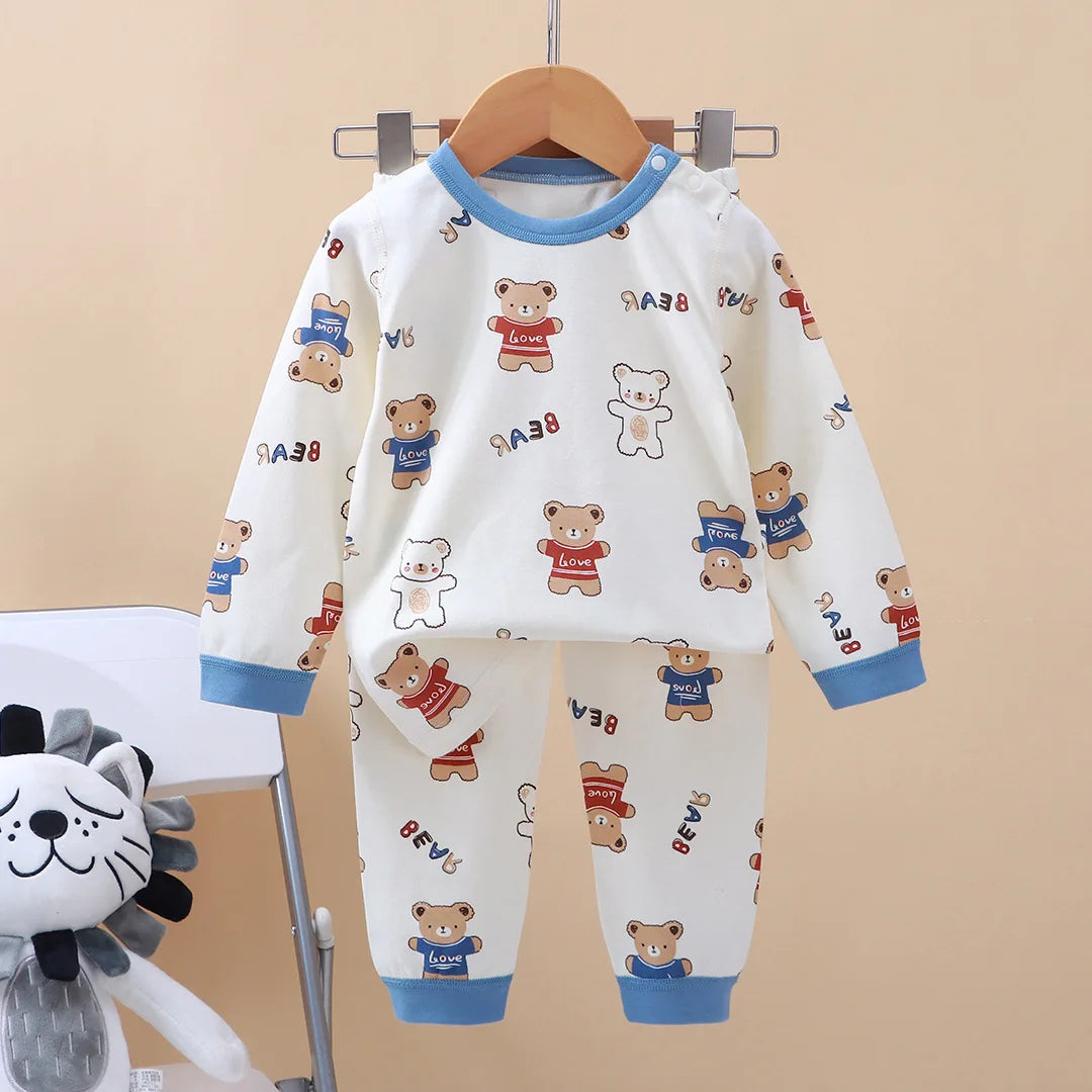 New Kids Boys Girls Pajama Sets Cartoon Print Long Sleeve Cute T-Shirt Tops with Pants Toddler Baby Autumn Sleeping Clothes night wear boys