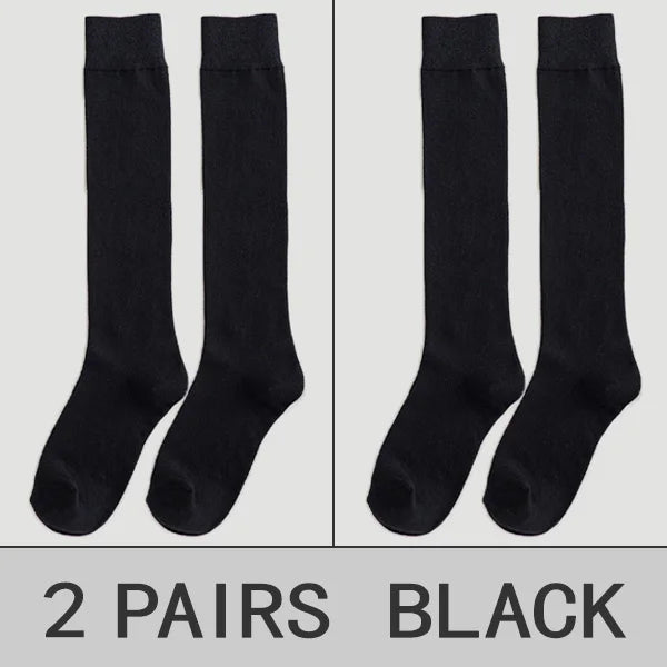 2 Pairs Women Cotton Knee High Socks Black White Solid color Fashion Casual Calf Sock Female Girl Party Dancing Sexy Long Socks