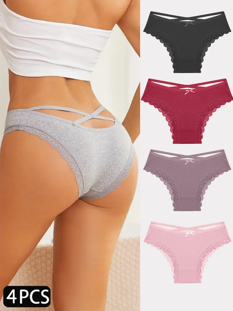 4PCS Women's Cotton Briefs Sexy Female Underpants Elasticity Comfortable Underwear Panties Lingerie S-XL  Solid Color Intimate undergarments