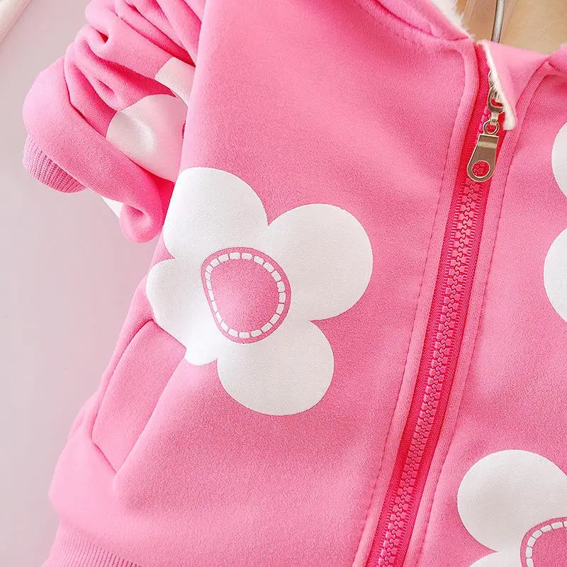 Baby Girls Flower Cartoon Thickk Woolen Autumn Winter Hoodied Jacket Coat Pants Clothing Set Children Kids Warm Clothes Suits infants girls