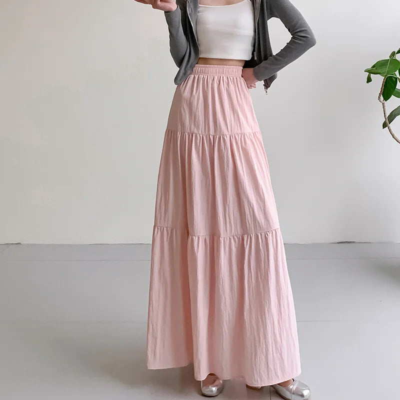 New White Long Skirts for Women Summer Y2k Clothes Korean Fashion High Waist Harajuku Elegant Casual Dance Pink Skirt