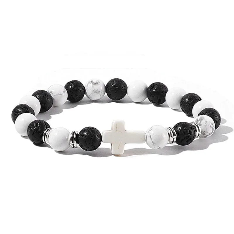 Prayer Men Natural Stone Wood Beads Rosary Hematite Cross Bracelets Onyx Meditation Bracelet Women Yoga Jewelry Homme Pulsera bracelete