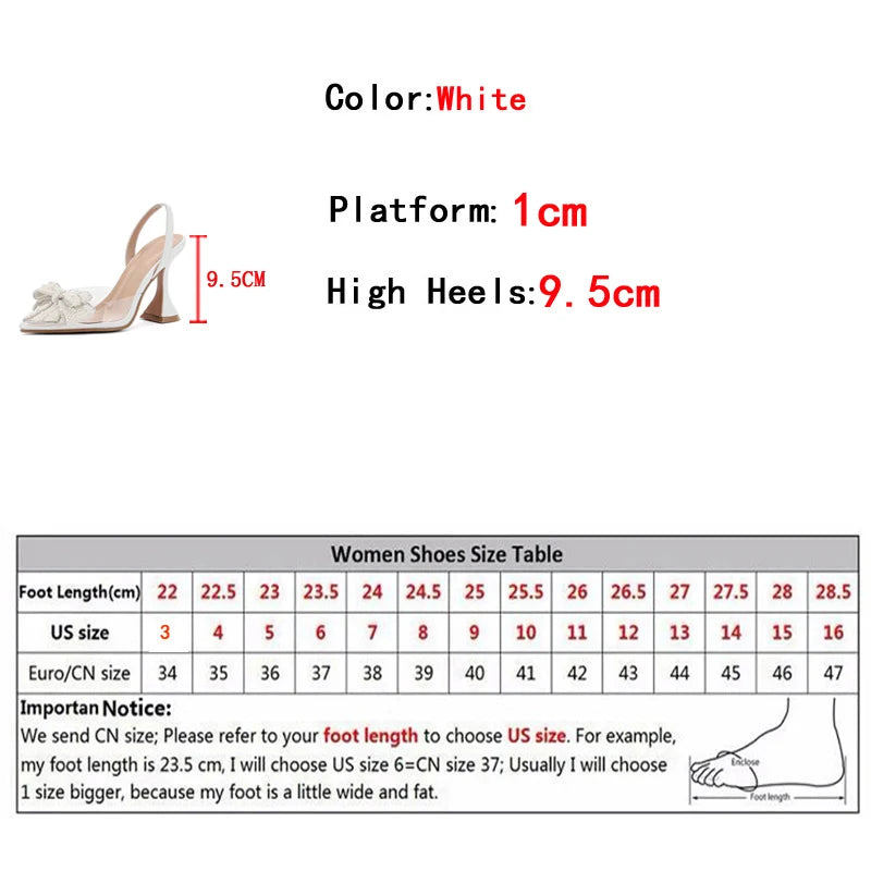 White Pearl Bowknot Women Pumps Sexy Pointed Toe High Heels Wedding Prom Shoe PVC Transparent heel shoes