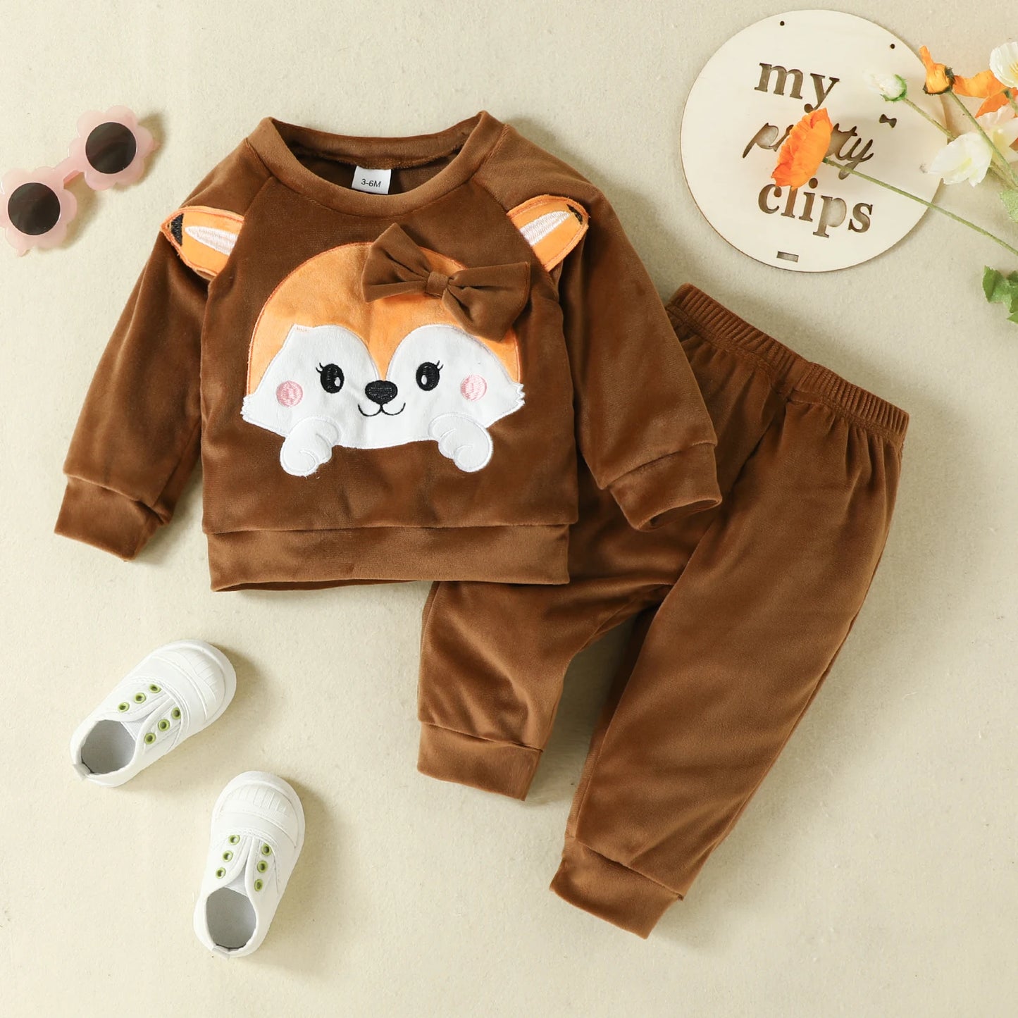 Baby Fleece Clothing Girls Cute Bow Fox Fluff Long Sleeve Pants 0-3 Years Autumn / Winter Comfortable Baby Suit infants girls infants boys