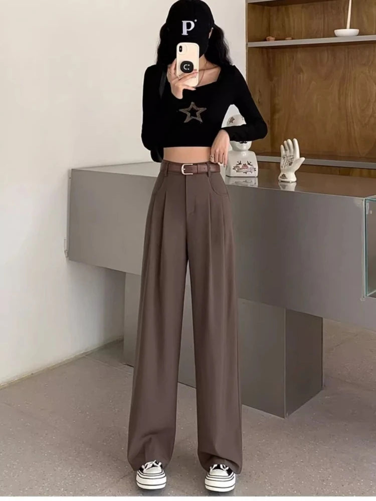 Fashion High Waist Wide Leg Pants Women Spring Fall Baggy Black Trouser Office Ladies Full Length Straight Suit Pant Outwear New bottom