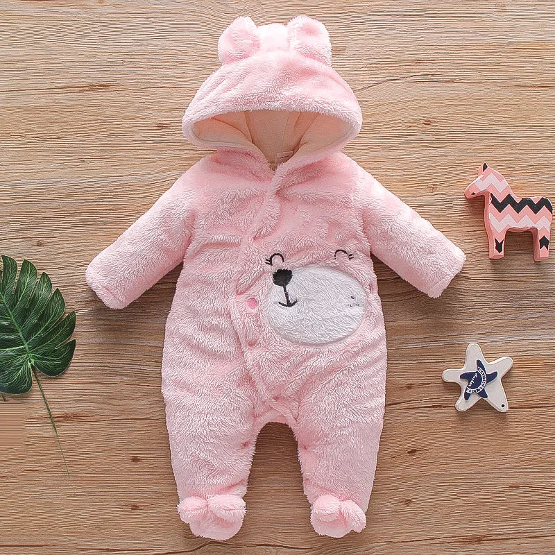 Autumn and Winter New Baby Plush Climbing Clothes Baby Warm and Thick Cartoon Dog Rabbit Cute Cotton Clothes for 0-2 Years infants girls infants boys