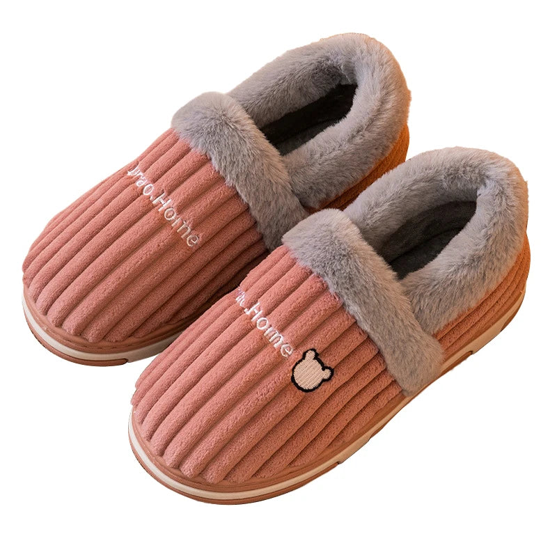 Comwarm New Women Slippers Winter Warm Plush Fur Antiskid Cloud Slippers Outdoor Breathable Thick Flat Sole Soft Home Slipper