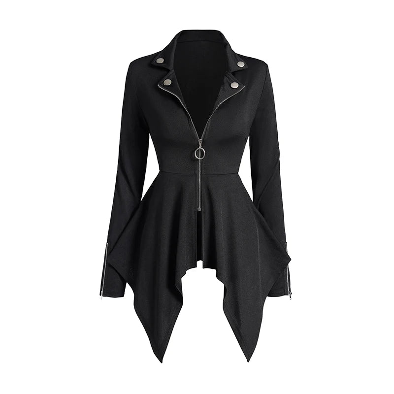 Cappotto con cappuccio punk gotico autunno nuovo tinta unita con lacci e cerniera soprabito per donna manica lunga trench lungo cappotto outwear