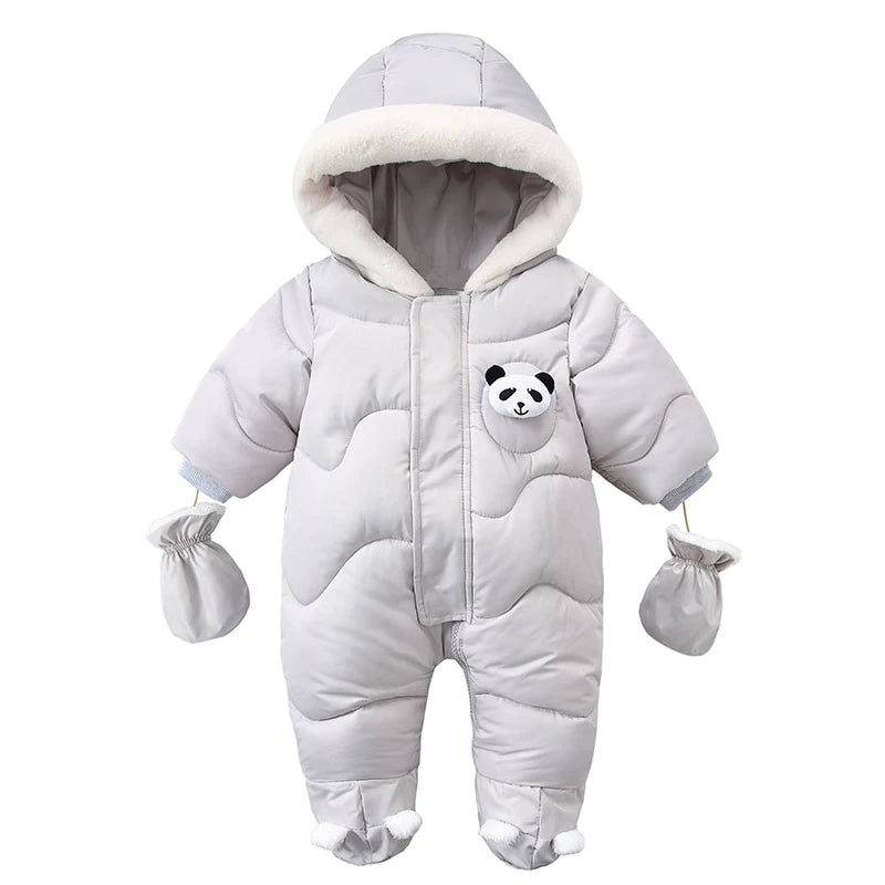 Winter Newborn Baby Romper Warm Panda Boy Jumpsuit With Gloves Cotton Plus Velvet Infant Clothing Hooded Baby Girl Clothes 0-18M infants boys