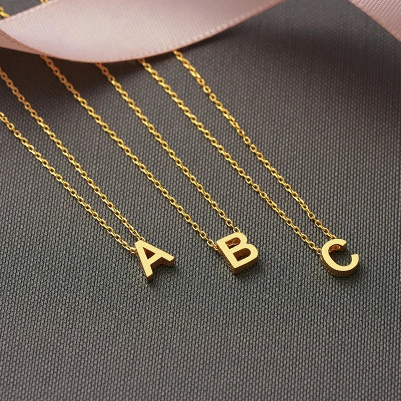 stainless steel Initial Necklace Gold  Color Cut Letters Single Name Choker Necklace For Women Pendant Jewelry Gift dropshipping  necklace