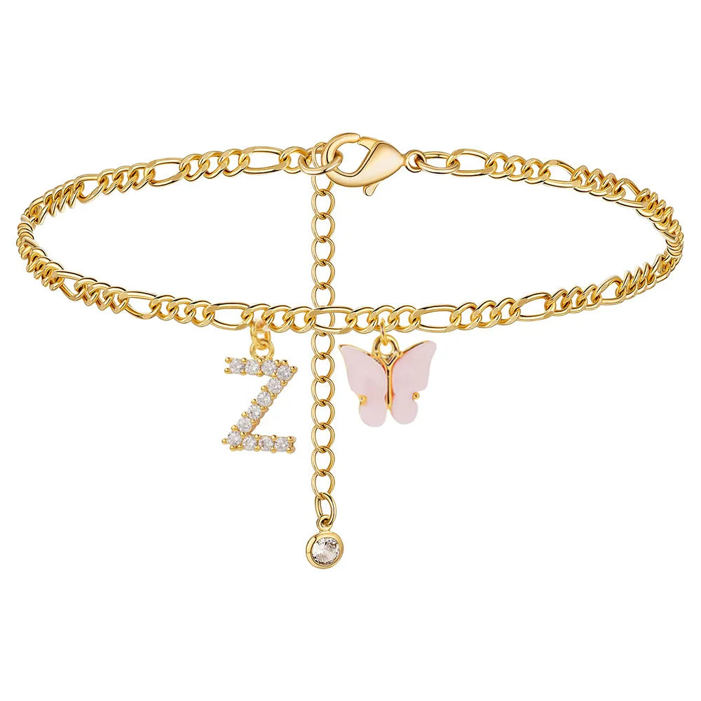 Stainless Steel Initial A-Z Letter Anklets For Women Girl Butterfly Trend Leg Chain Waterproof Jewelry Gift Party anklet