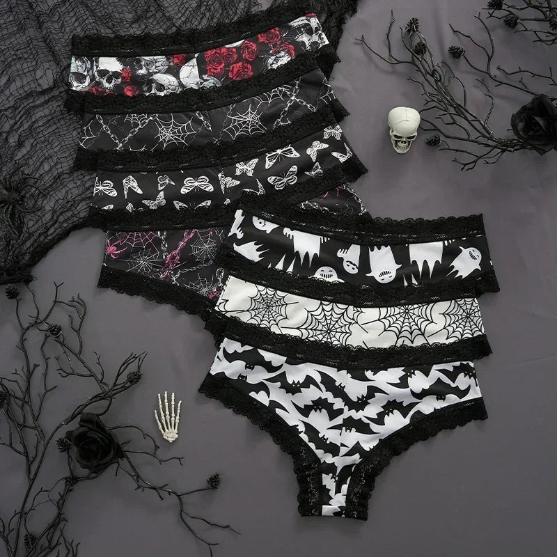 2Pc Set Lingerie Woman Sexy Underwear Lace Female Underwear Ghost Bat Butterfly Gothic Style Breathable Panties For Women undergarments