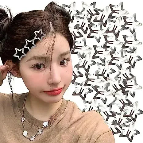 2/50Pcs Y2K Silver Star Hair Clips for Girls Filigree Star Metal Snap Clip Hairpins Barrettes Hair Jewelry Nickle Free Bobby Pin   hairclips