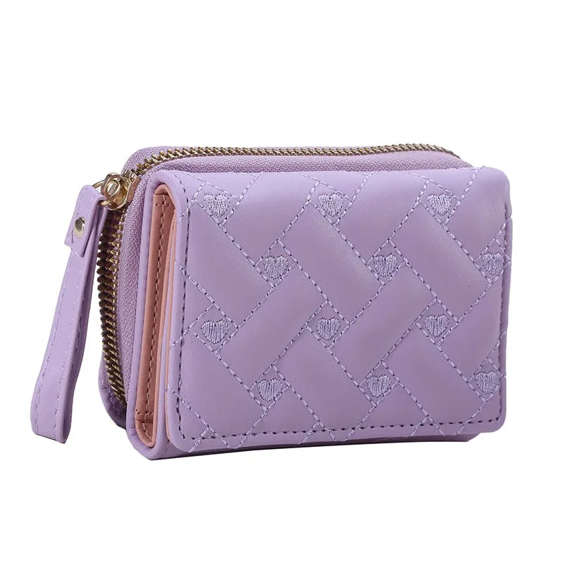 Women's Wallet Tri Fold Card Bag PU Multi Objects Pocket Short Fashion Embroidered Love Pattern Korean Minimalist New bags