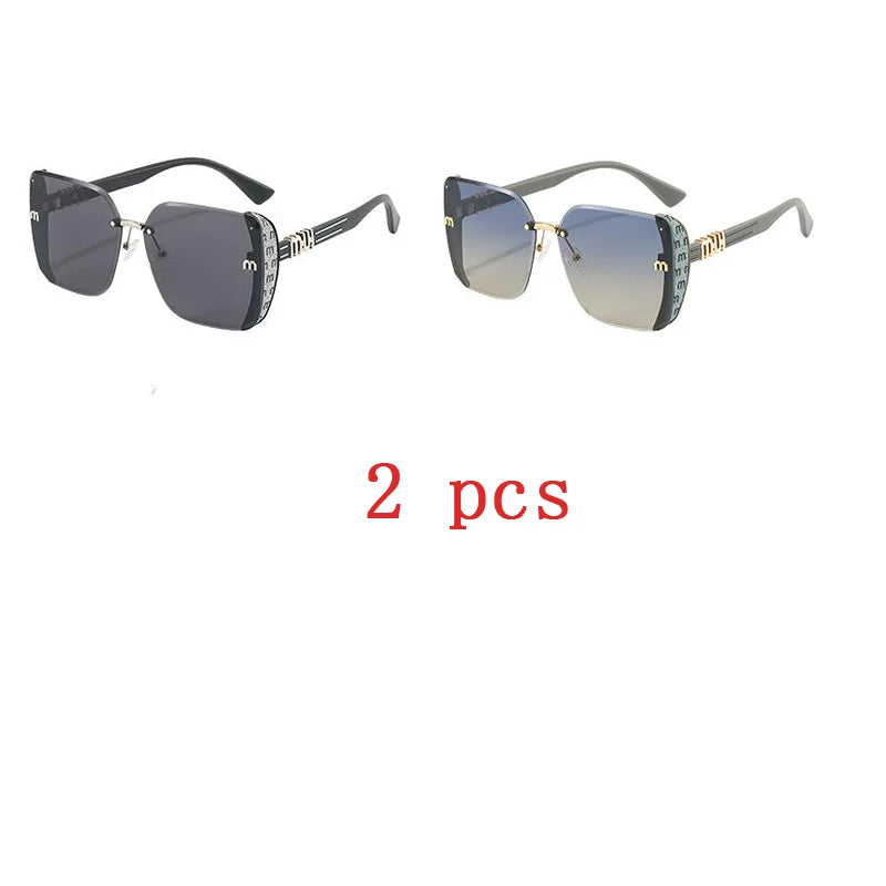 New Fashion Cool Sunglasses Women Luxury Brand Letters Anti Strong Light Vintage Rimless Sun Glasses Ladies Gafas UV400 Glasses