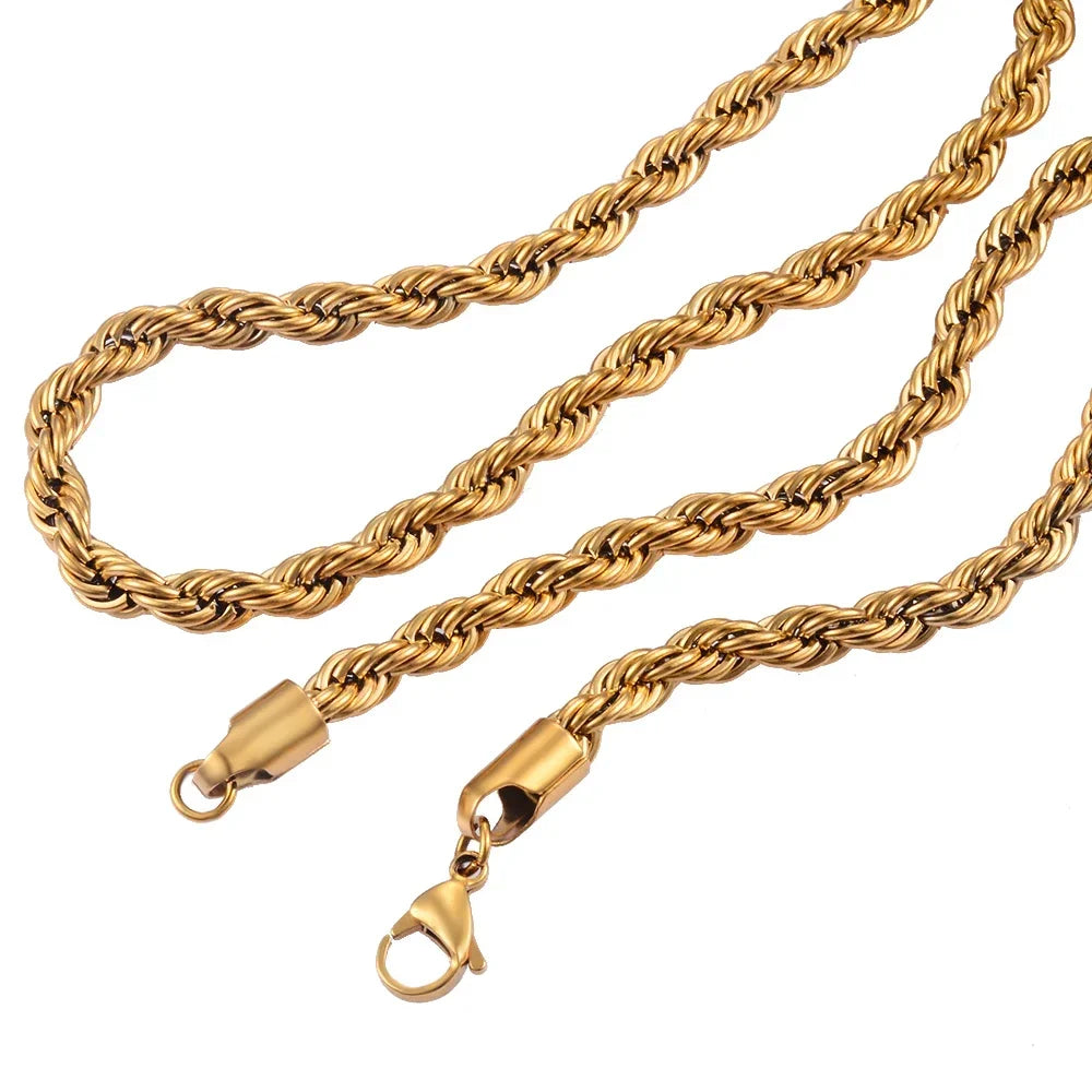 2.5MM 3MM 4MM 5MM 18k Real Gold Plated Stainless Steel Twist Rope Chain No Fade Necklace Jewelry for Men Women  necklace