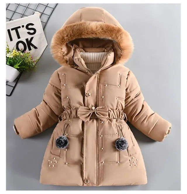 Thick Keep Warm Winter Girls Jacket Detachable Hat Plush Collar Hooded Padded Lining Coat For Kids Children Birthday Present girls jackets and coats