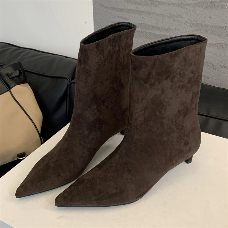 Autumn Winter Pointed Toe Ankle  Boots Women Designer Vintage Thin Low Heel Shoes Modern SHort Botas Zapatos De Mujer ankle boots