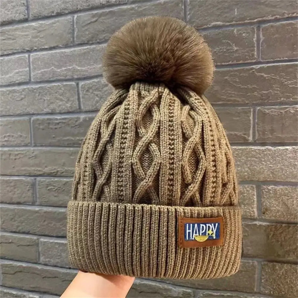 Fashion Women Pompoms Hat Hairball Hat Thickened Winter Warm Hat Stylish Beanie Hats Casual Outdoor Knitted Caps