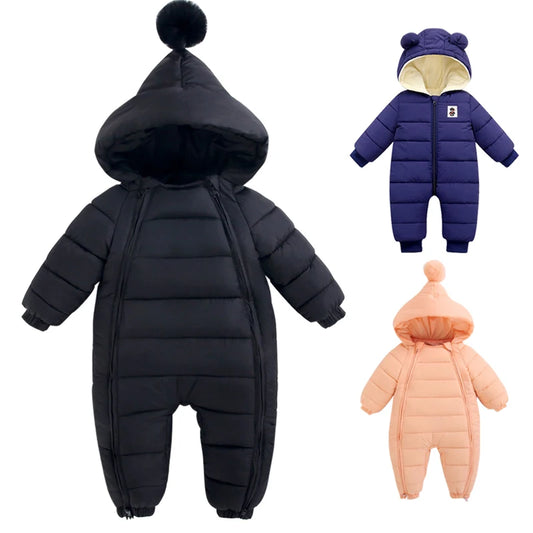 Baby jumpsuit winter new plush and thick hooded down climbing suit for babies to go out and hug clothes, newborn cotton jacket infants boys