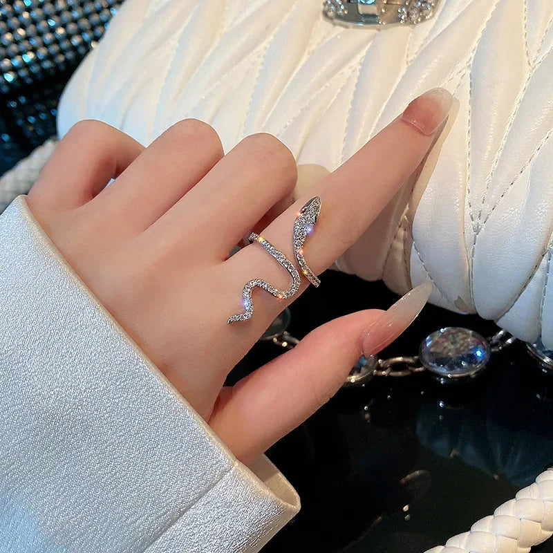 Irregular Open Rings Crystal Heart Bow Snake Finger Rings for Women Girls Kpop Sweet Trendy Aesthetic Jewelry Gift Wholesale  rings