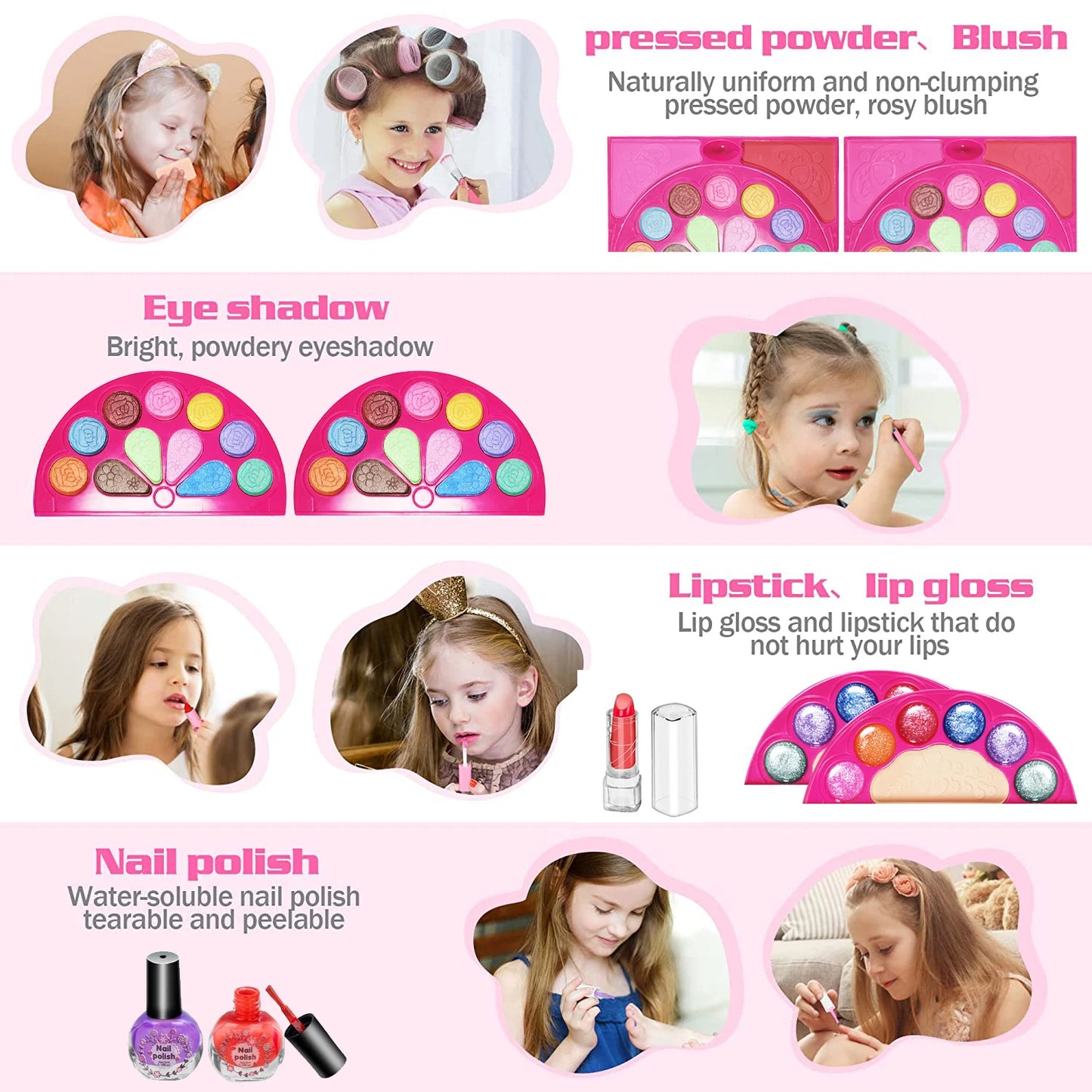 Kids Makeup Kit for Girls, 60 Pcs Little Girls Princess Toys Real Washable Pretend Play Cosmetic Beauty Makeup Set, Non-Toxic kids makeup