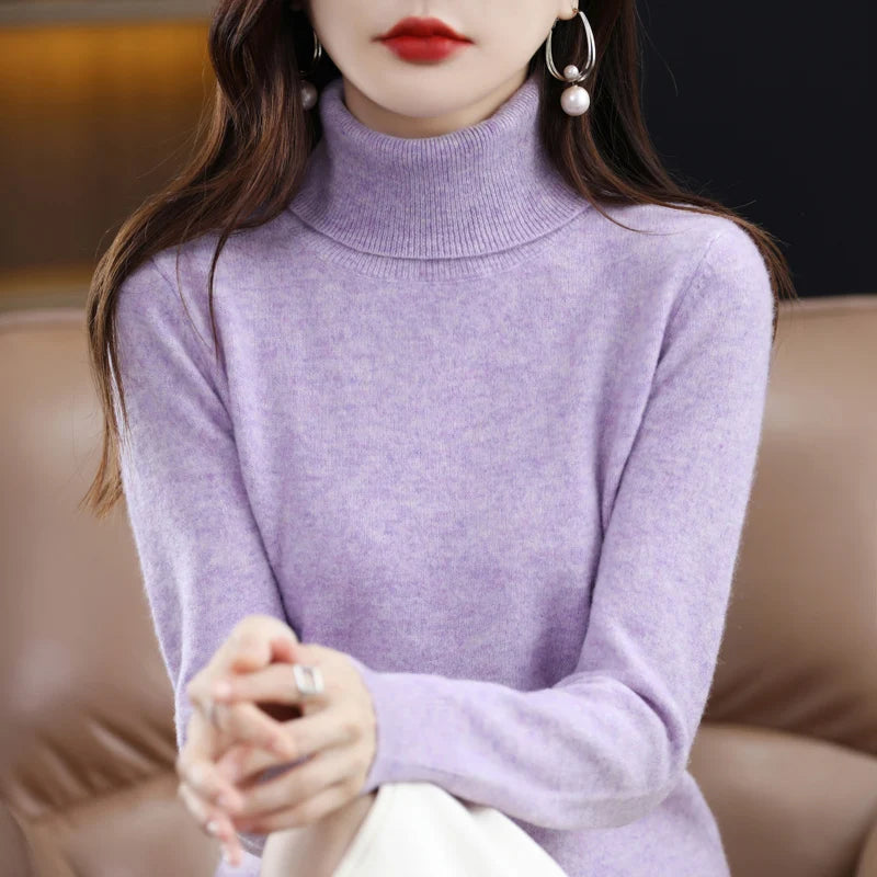 100% Merino Wool Cashmere Sweater Women Knitted Sweater Turtleneck Long Sleeve Pullovers Autumn Winter Clothing Warm Jumper Tops sweater