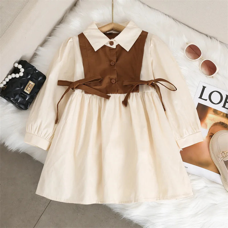 Spring Autumn Girls Dress Korean Fashion Dress for Girls Long Sleeve Casual Princess Bow Dress Children Vestidos Dress Clothing girls dresses