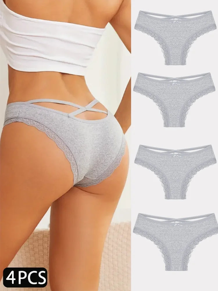 4PCS Women's Cotton Briefs Sexy Female Underpants Elasticity Comfortable Underwear Panties Lingerie S-XL  Solid Color Intimate undergarments